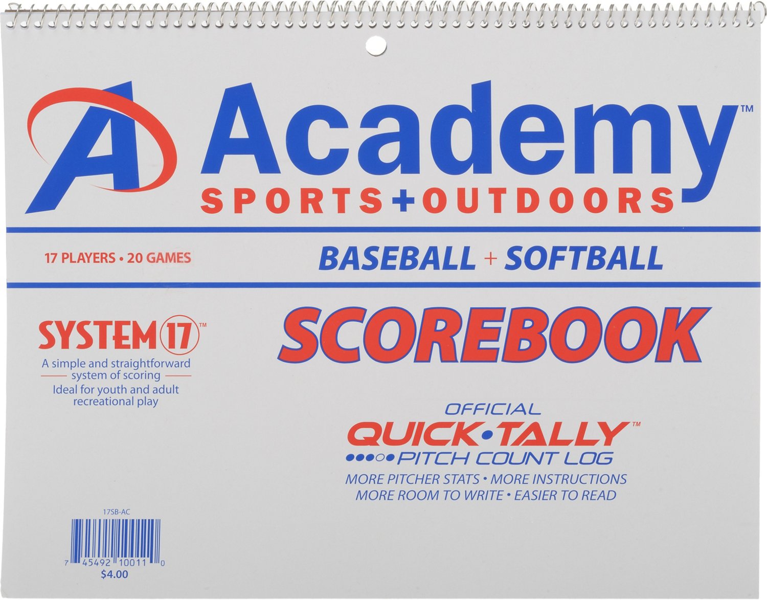 Academy Sports + Outdoors System-17 Scorebook for Baseball and Softball Academy