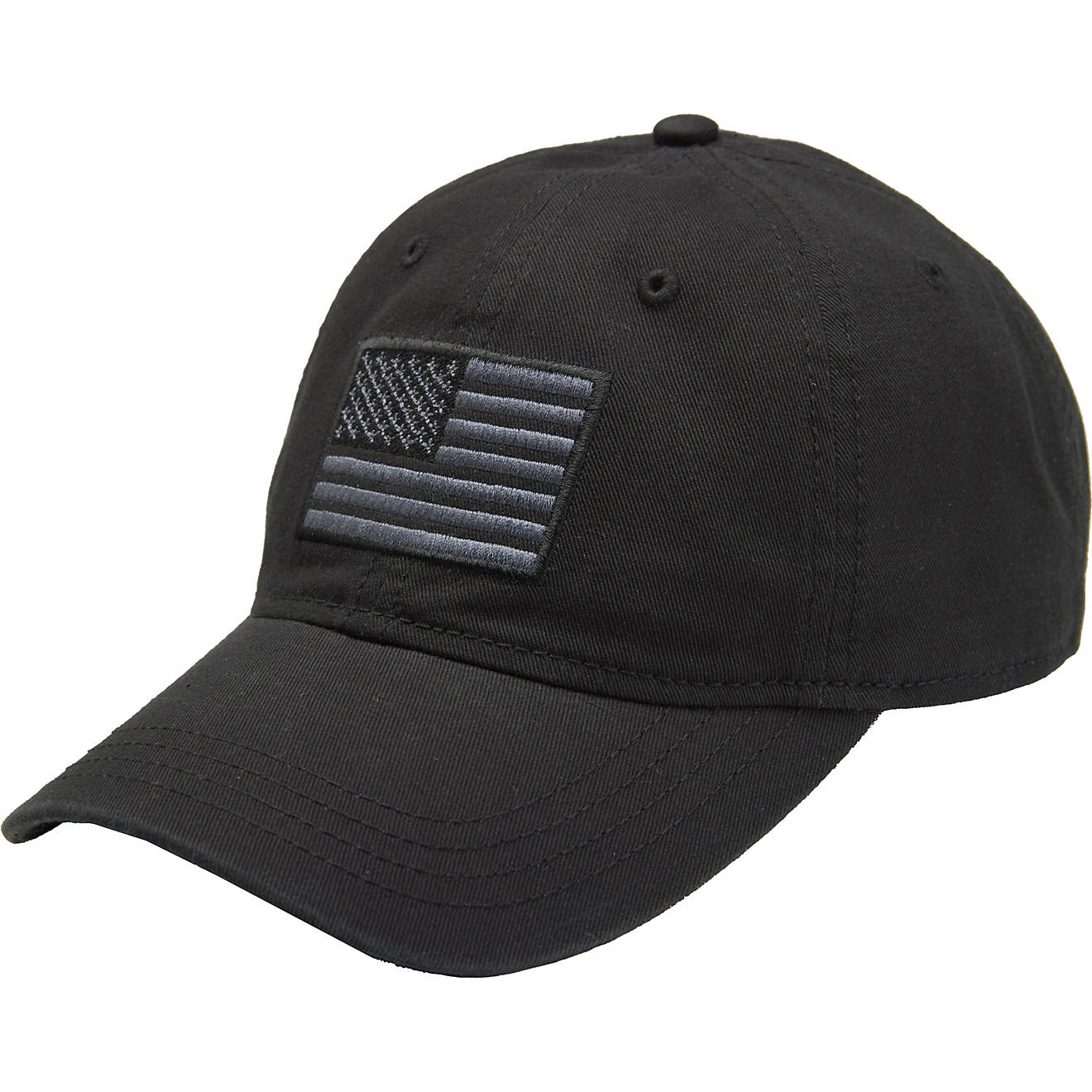 Academy Sports + Outdoors Men's Tonal American Flag Solid Twill Hat (Black)