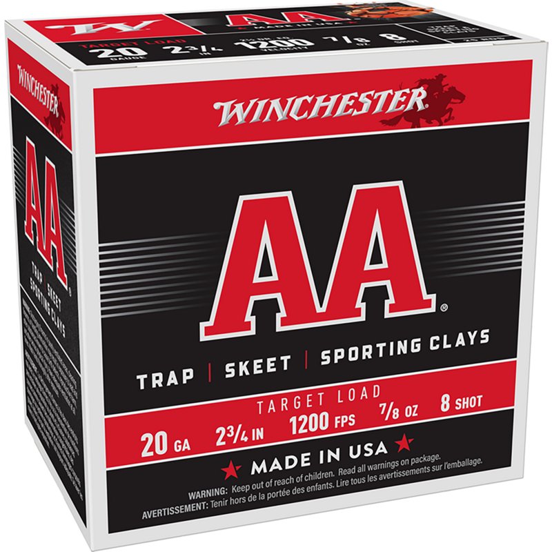 Winchester AA Target Load 20-Ga. 2-3/4″ 7/8 oz. Shotshells - 8 Shot - 25 Rounds
