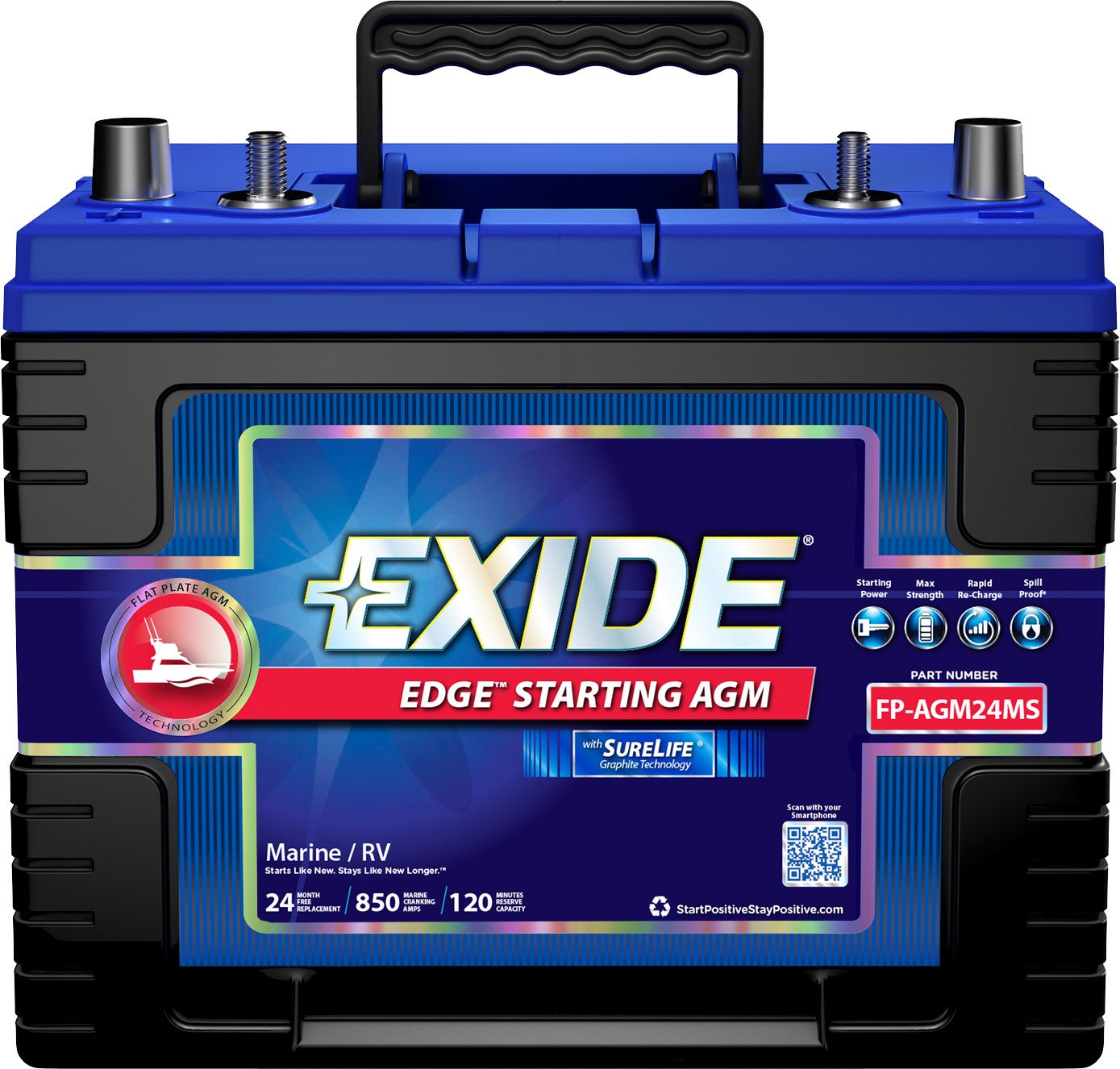Exide Edge Flat-Plate AGM Marine and RV Starting Battery                                                                         - view number 1