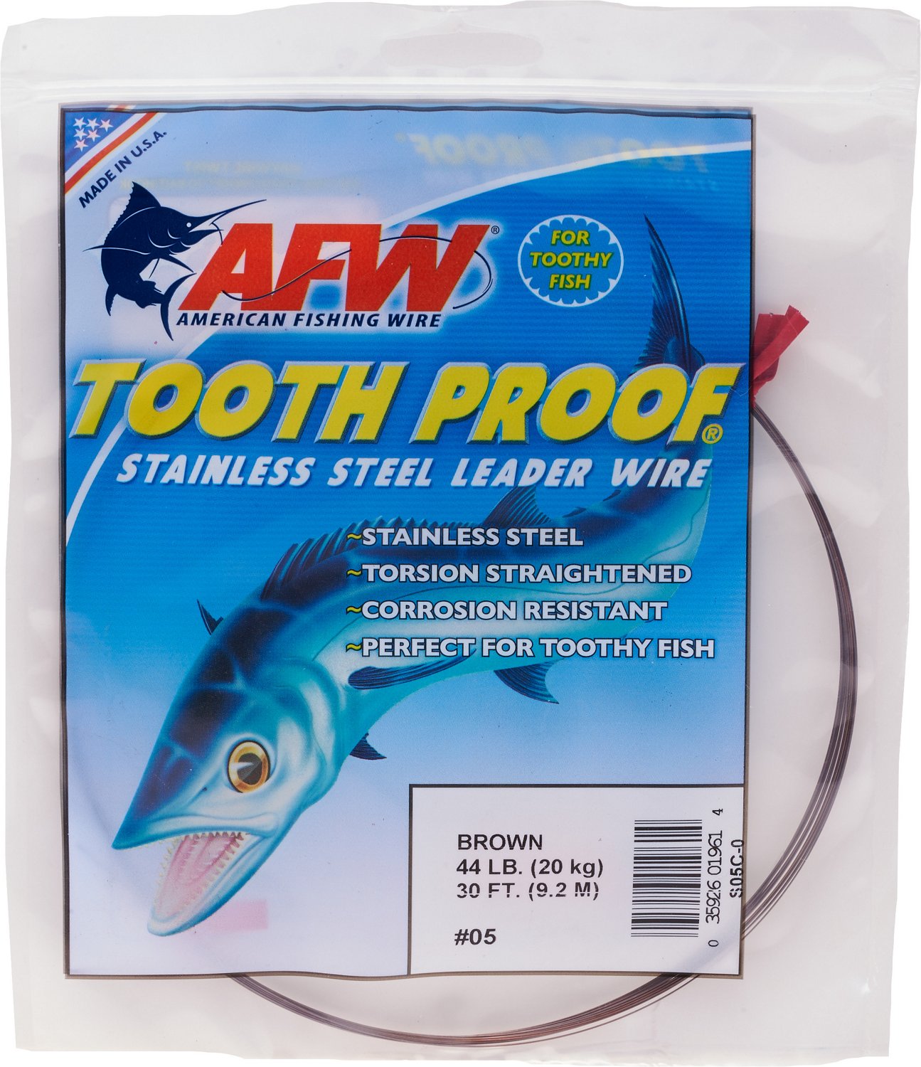 American Fishing Wire Tooth Proof 44 lbs - 30 ft Single-Strand Leader Wire