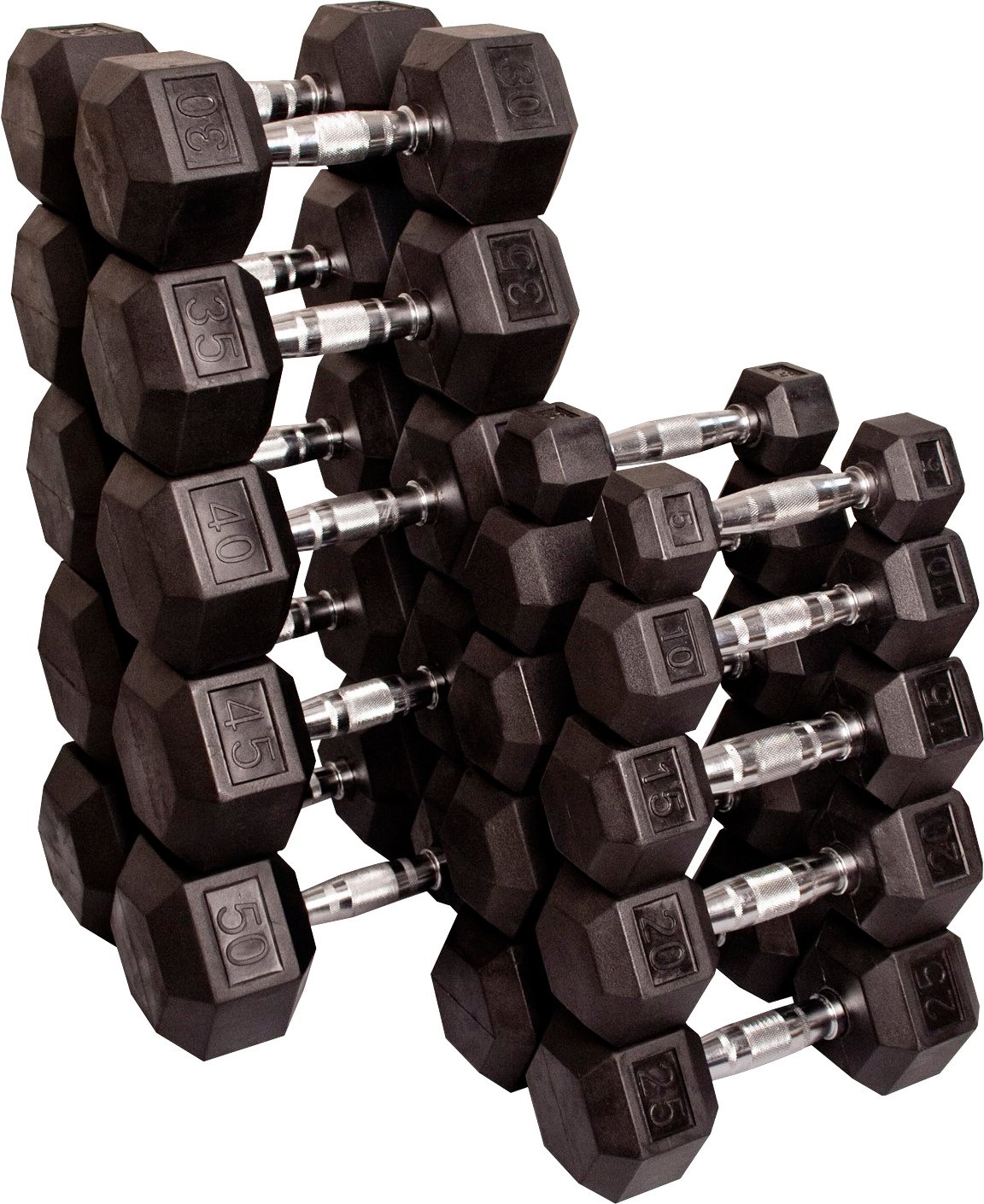 Body Solid 5 50 lb. Rubber Coated Hex Dumbbell Set Academy