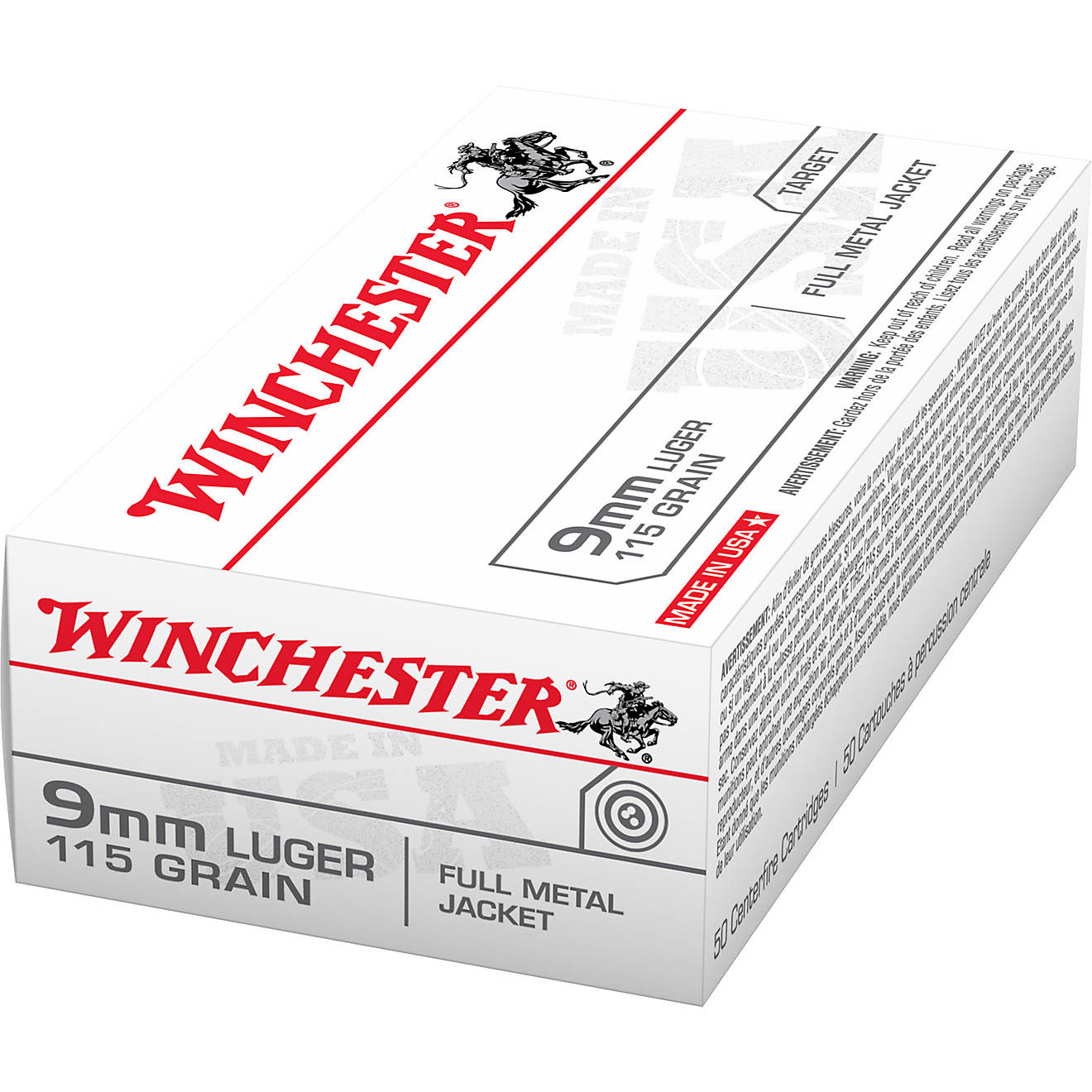 Winchester USA Full Metal Jacket 9mm Luger 115-Grain Handgun Ammunition - 50 Rounds                                              - view number 1