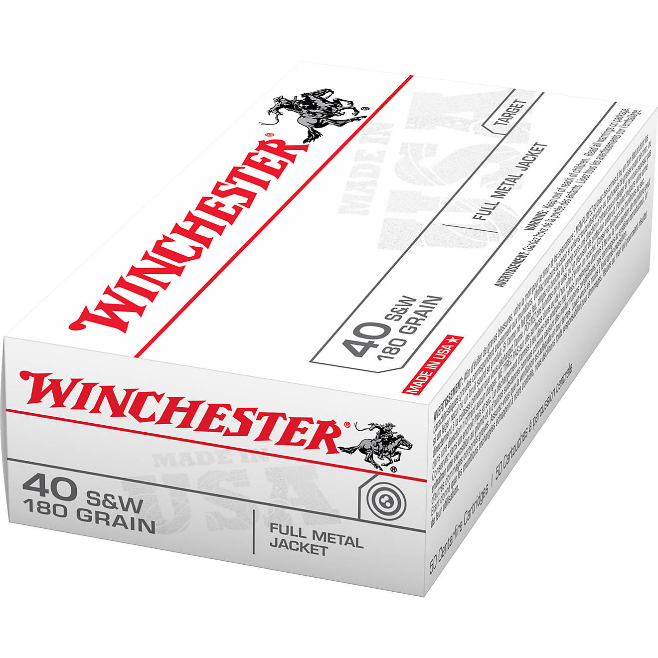 Winchester USA Full Metal Jacket .40 Smith & Wesson 180-Grain Handgun Ammunition - 50 Rounds                                     - view number 1