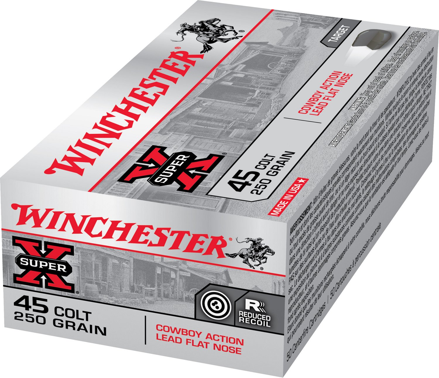 Winchester Cowboy Loads Lead .45 Colt 250-Grain Full Metal Jacket Handgun  Ammunition - 50 Rounds