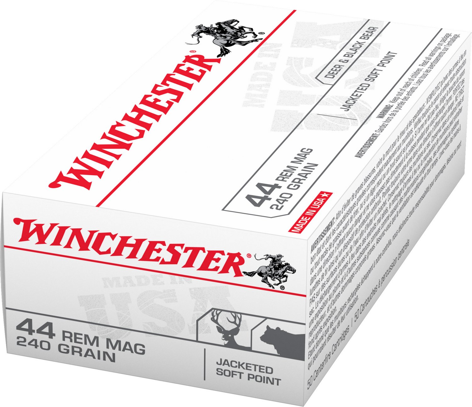 Winchester USA Jacketed Soft Point .44 Remington Magnum 240-Grain Handgun Ammunition - 50 Rounds                                 - view number 2