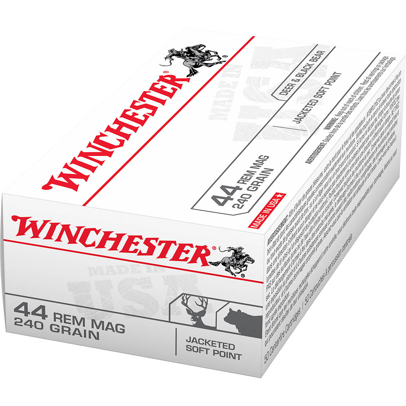 Winchester USA Jacketed Soft Point .44 Remington Magnum 240-Grain Handgun Ammunition - 50 Rounds                                 - view number 1
