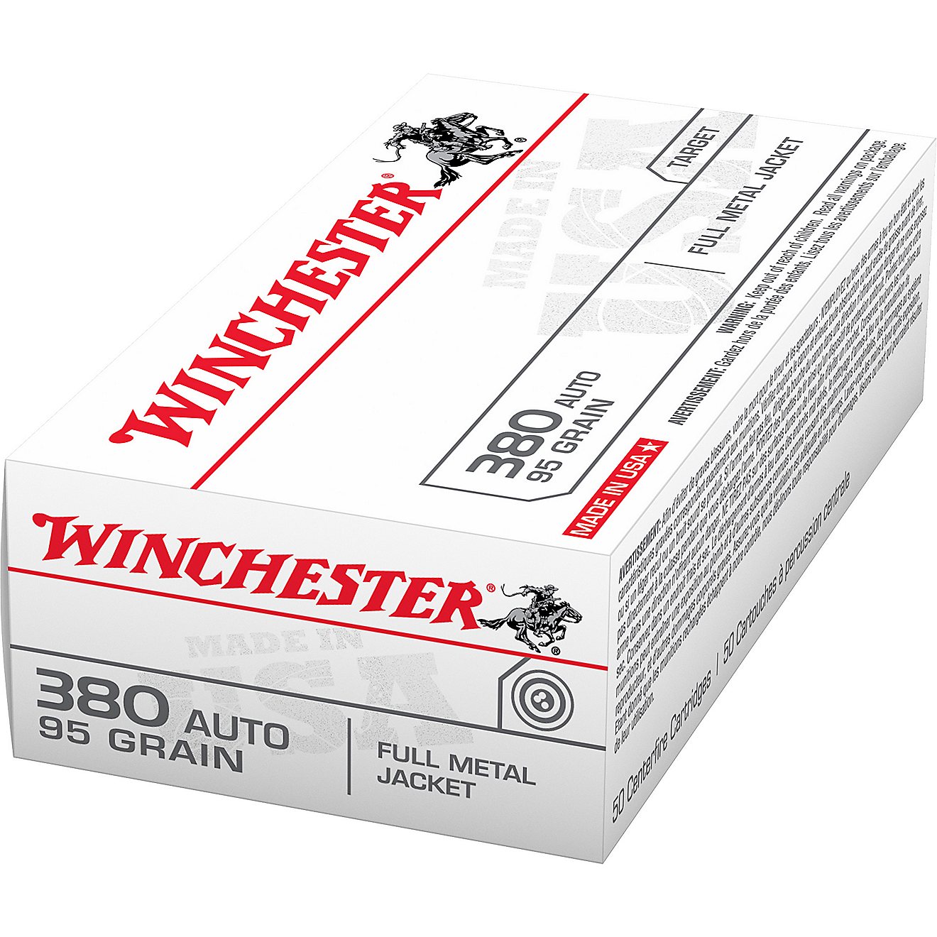 Winchester USA Full Metal Jacket .380 Automatic 95-Grain Handgun Ammunition - 50 Rounds                                          - view number 1