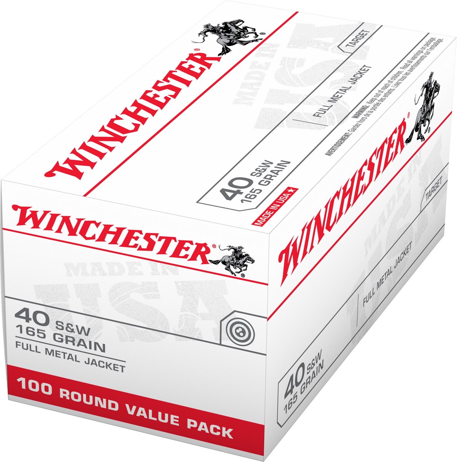 Winchester USA Full Metal Jacket Flat-Nose .40 Smith & Wesson 165-Grain Handgun Ammunition - 100 Rounds                          - view number 2