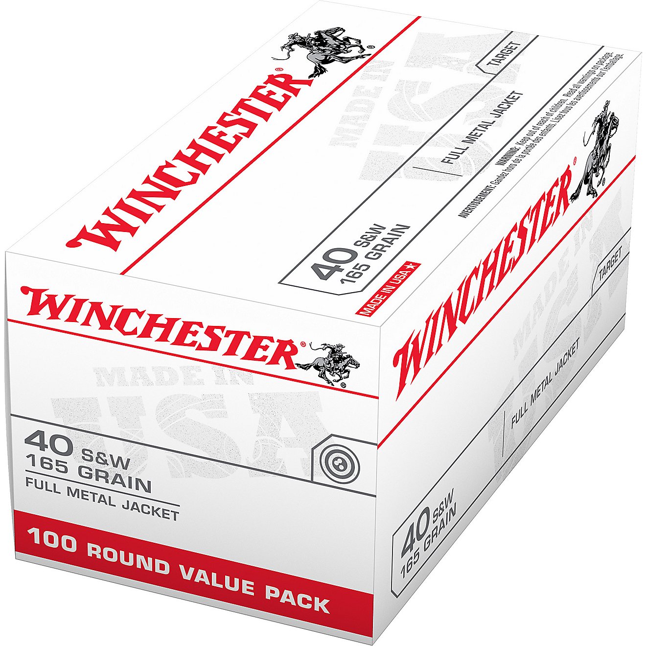 Winchester USA Full Metal Jacket Flat-Nose .40 Smith & Wesson 165-Grain Handgun Ammunition - 100 Rounds                          - view number 2