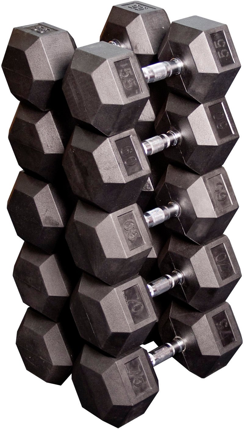 Body-Solid 55 - 75 lb. Rubber Coated Hex Dumbbell Set | Academy