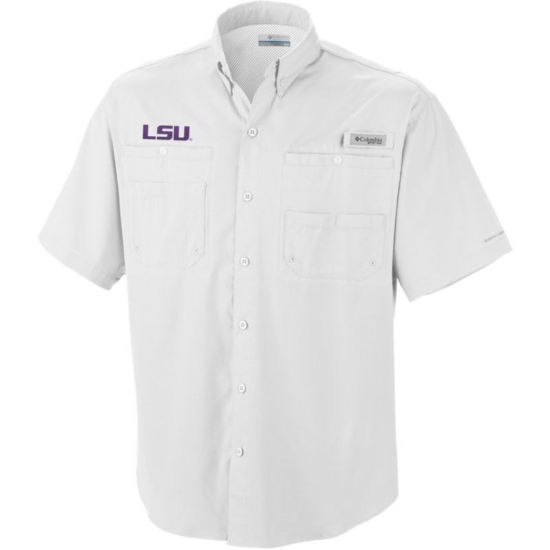 Columbia Men's LSU Tigers White Tamiami Performance Shirt, Large