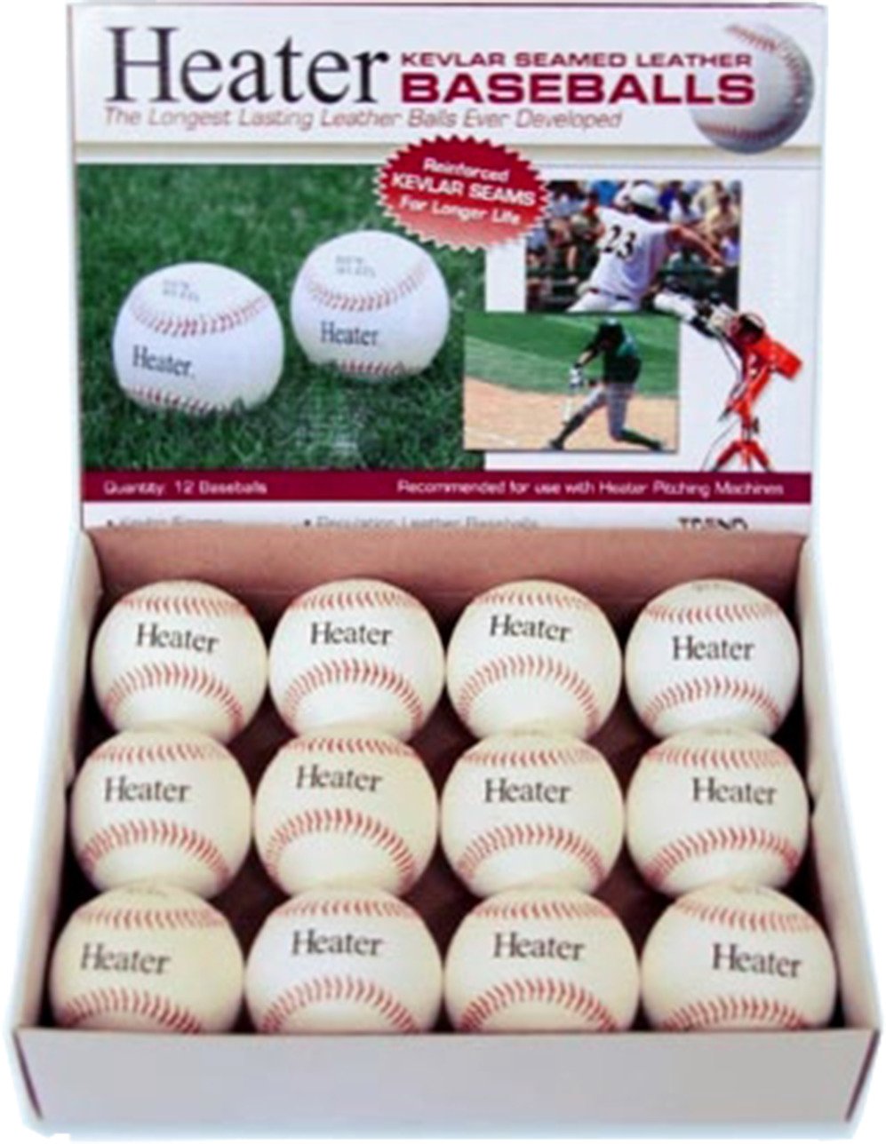 Heater Sports Kevlar®-Seamed Leather Pitching Machine Baseballs 12-Pack