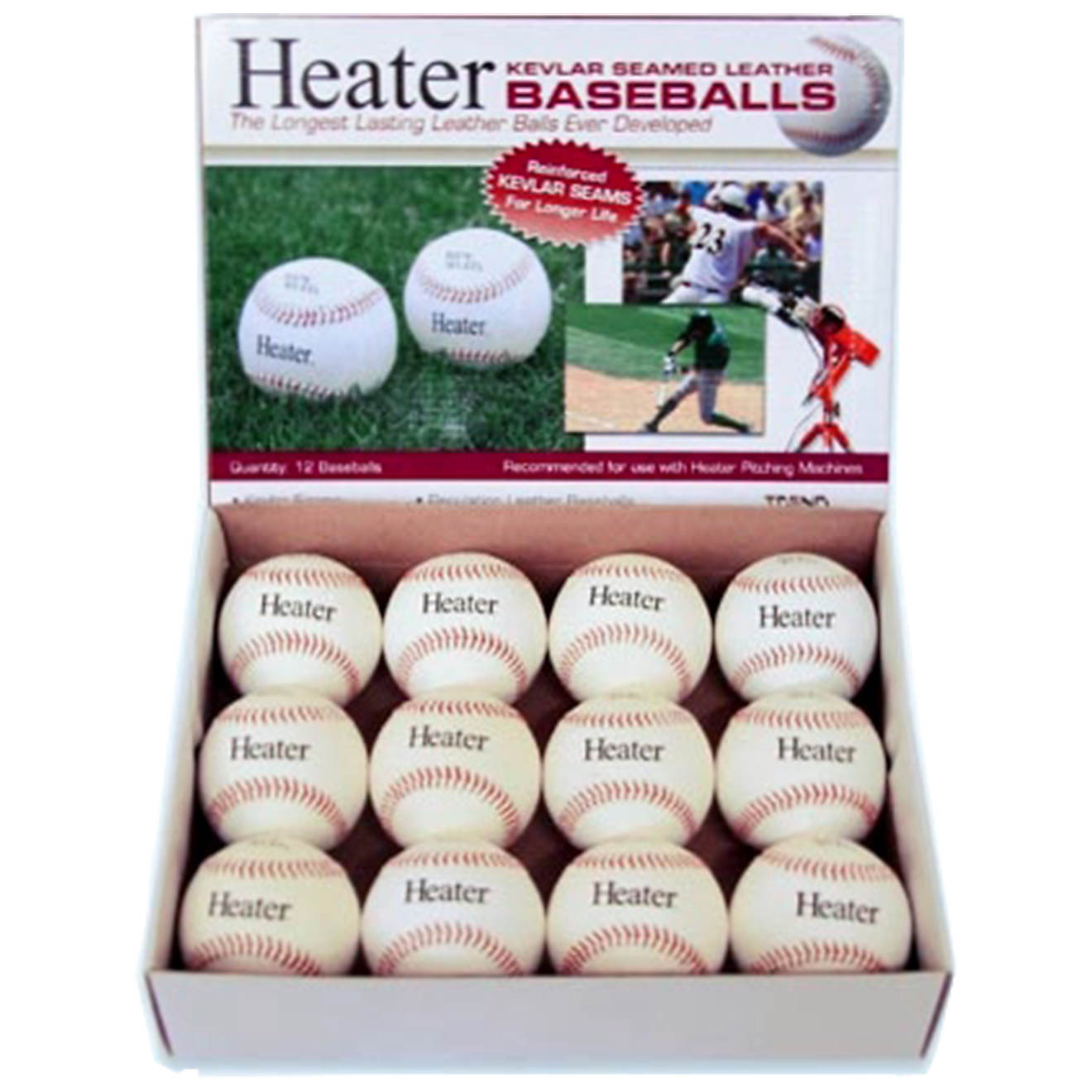 Heater Sports Kevlar®-Seamed Leather Pitching Machine Baseballs 12-Pack                                                         - view number 1