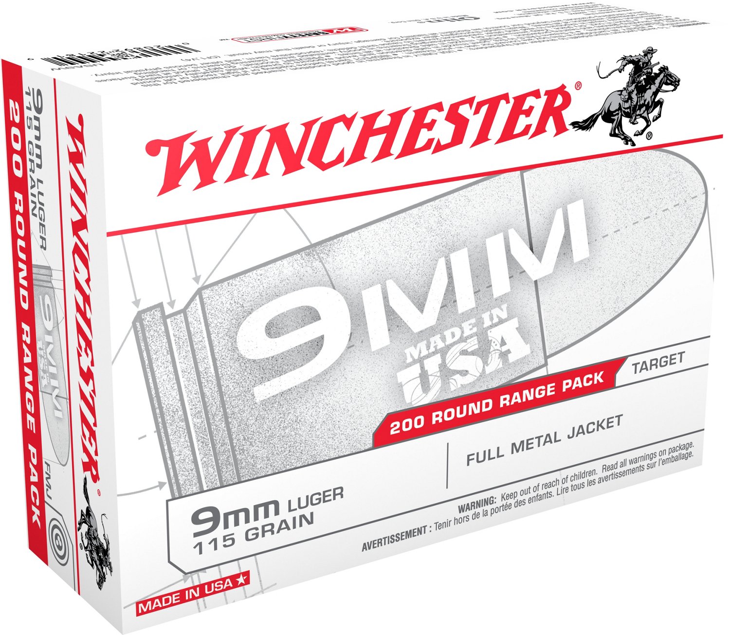Winchester 9mm 115-Grain FMJ Centerfire Pistol Ammunition - 200 Rounds                                                           - view number 1 selected