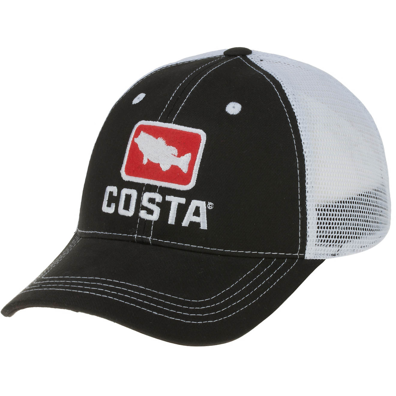 Costa Del Mar USA Logo United Trucker Mesh Snapback Hat Cap in Red White Blue 