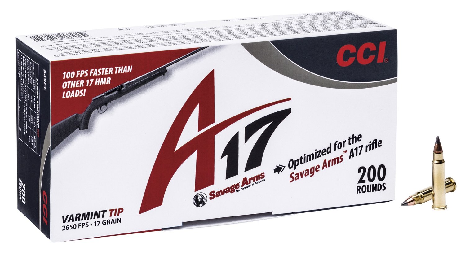 CCI A17 Varmint Tip 17 HMR 17-Grain Rimfire Ammunition - 200 Rounds                                                              - view number 2