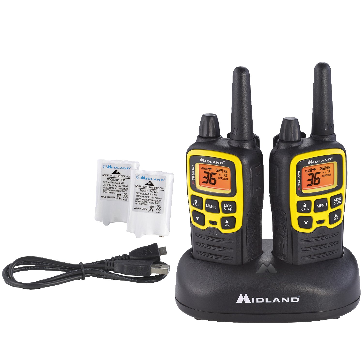 Midland T61VP3 36 Channel FRS Two-Way Radio Up to 32 Mile Range Walkie Talkie Yellow Black (Pack of 12) - 2