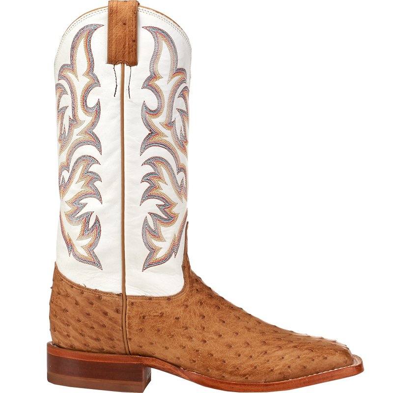 Justin Boots Pascoe Full Quill Ostrich Square Toe Pull On Cowboy Boots