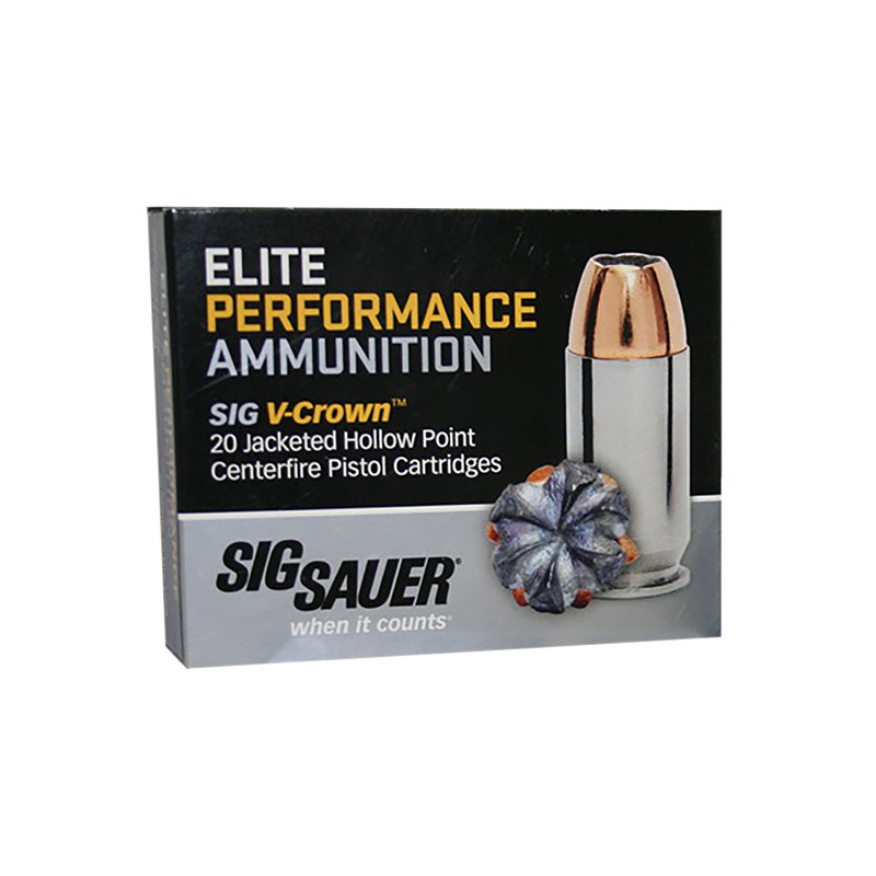 SIG SAUER Elite Performance JHP 9mm Luger 115 Grain V-Crown Handgun Ammo - 20 Rounds