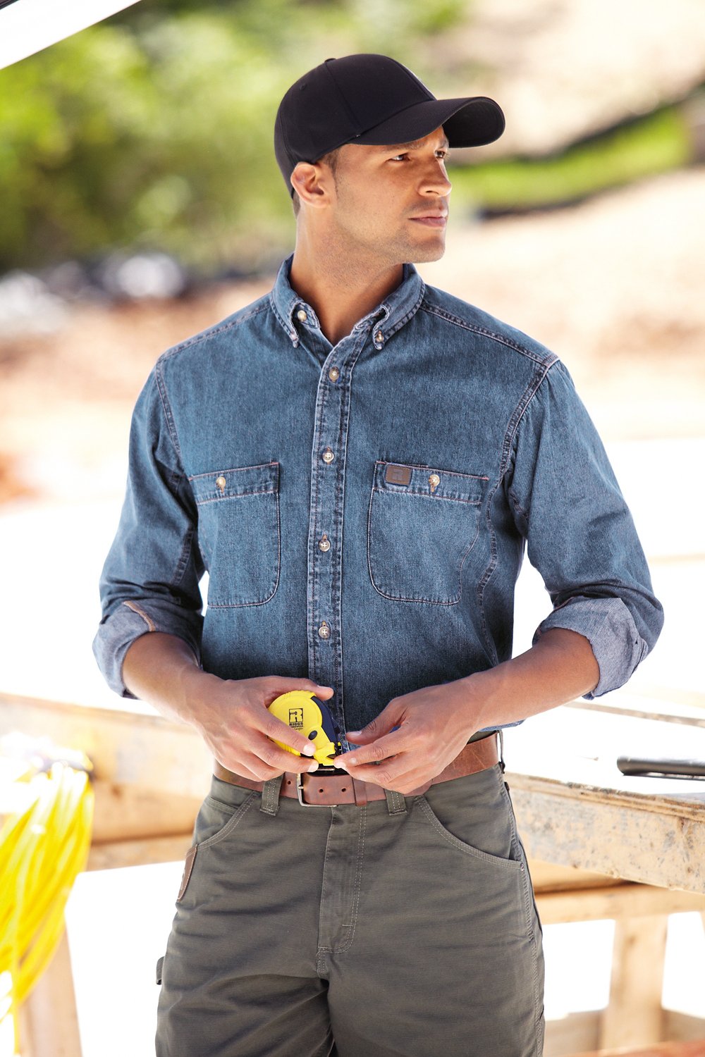 Men's wrangler denim work on sale shirts