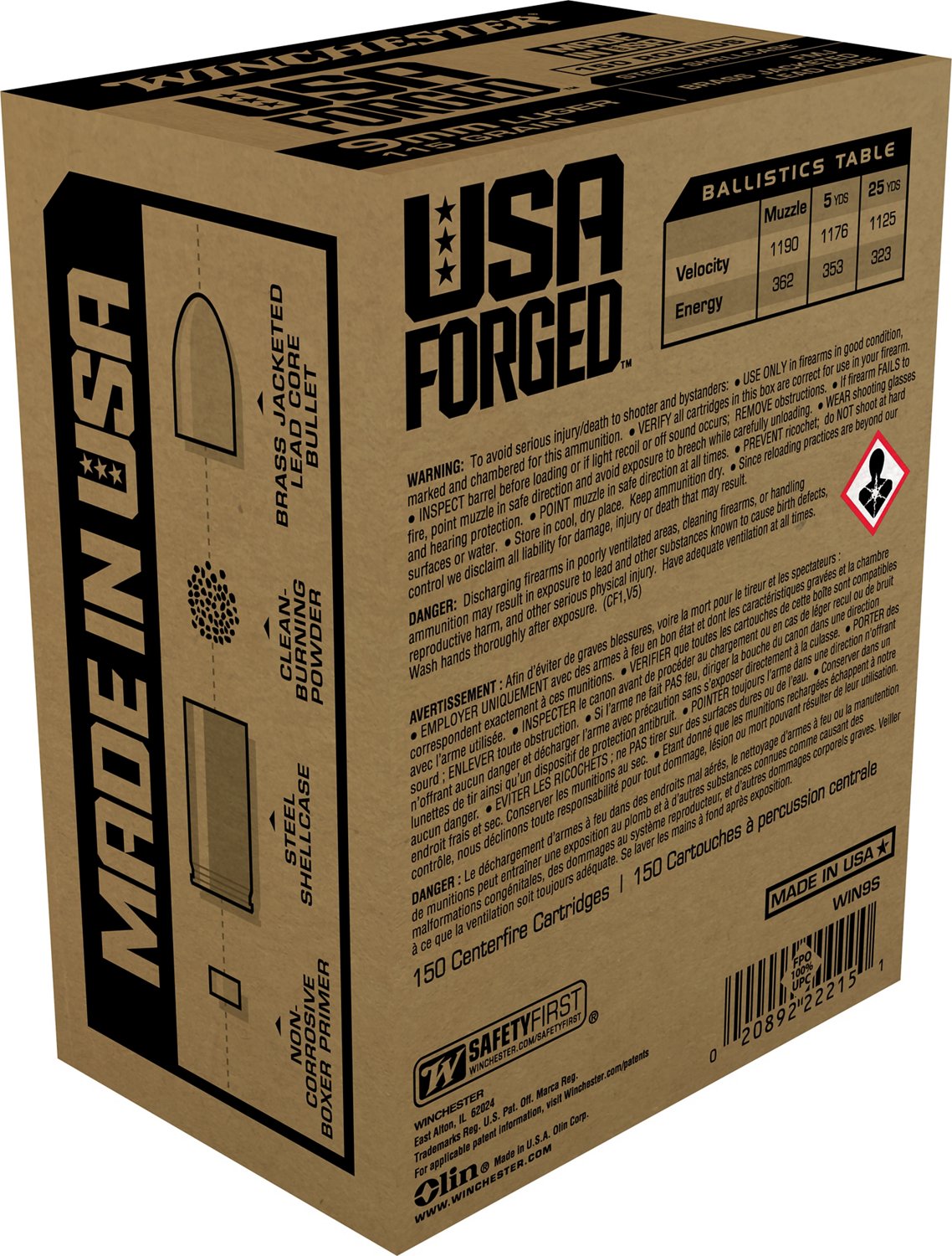 Winchester USA Forged 9mm Luger 115-Grain Handgun Brass Ammunition - 150 Rounds                                                  - view number 2