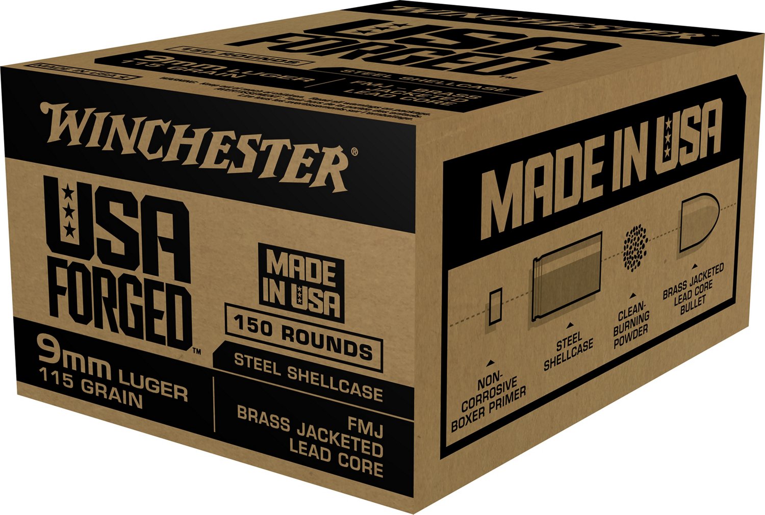 Winchester USA Forged 9mm Luger 115-Grain Handgun Brass Ammunition - 150 Rounds                                                  - view number 3