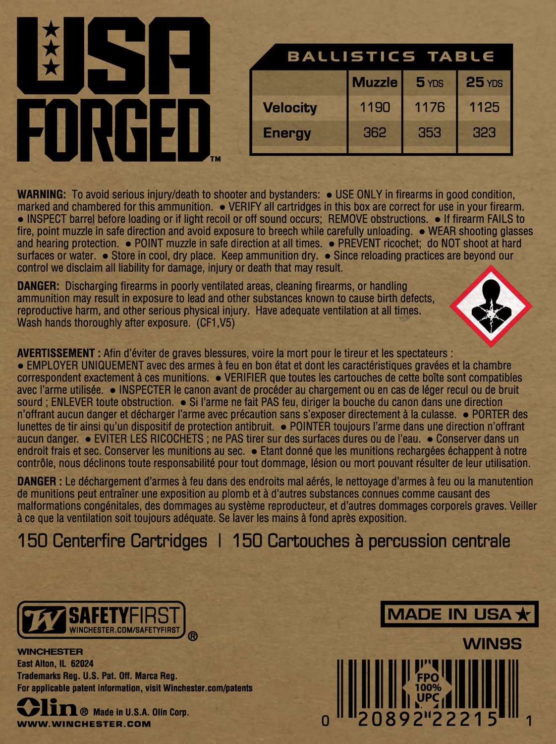 Winchester USA Forged 9mm Luger 115-Grain Handgun Brass Ammunition - 150 Rounds                                                  - view number 5