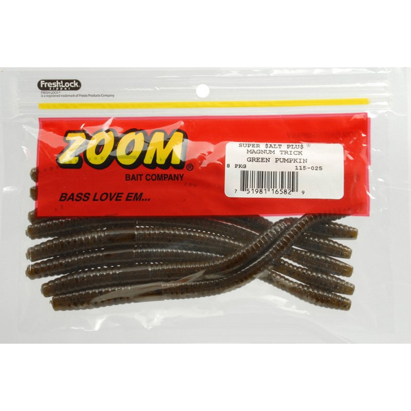 Zoom Magnum 7" Trick Worms 8-Pack Green Pumpkin - Frsh Wtr Soft Plastic at Academy Sports