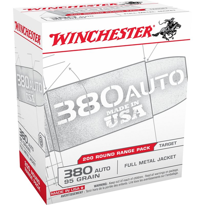 Winchester .380 Automatic 95-Grain FMJ Centerfire Pistol Ammunition - 200 Rounds