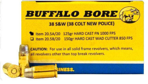 Buffalo Bore .38 S&W 125-Grain Hard-Cast Flat-Nose Centerfire Handgun Ammunition