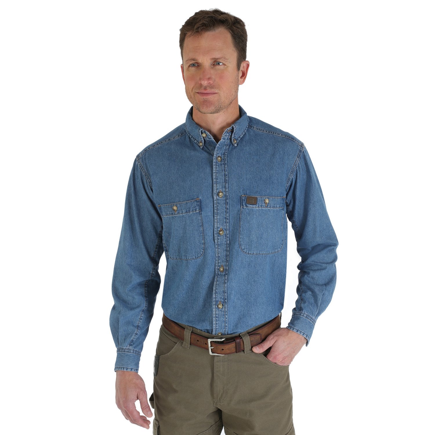 Wrangler Men's Riggs Workwear Denim Button Down Work Shirt | Academy