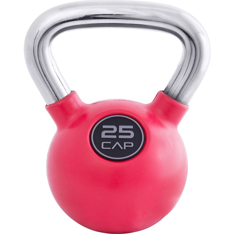 CAP Barbell Rubber-Coated 25 lb. Kettlebell with Chrome Handle, 25 Lbs - Free Weights/Bulk at Academy Sports