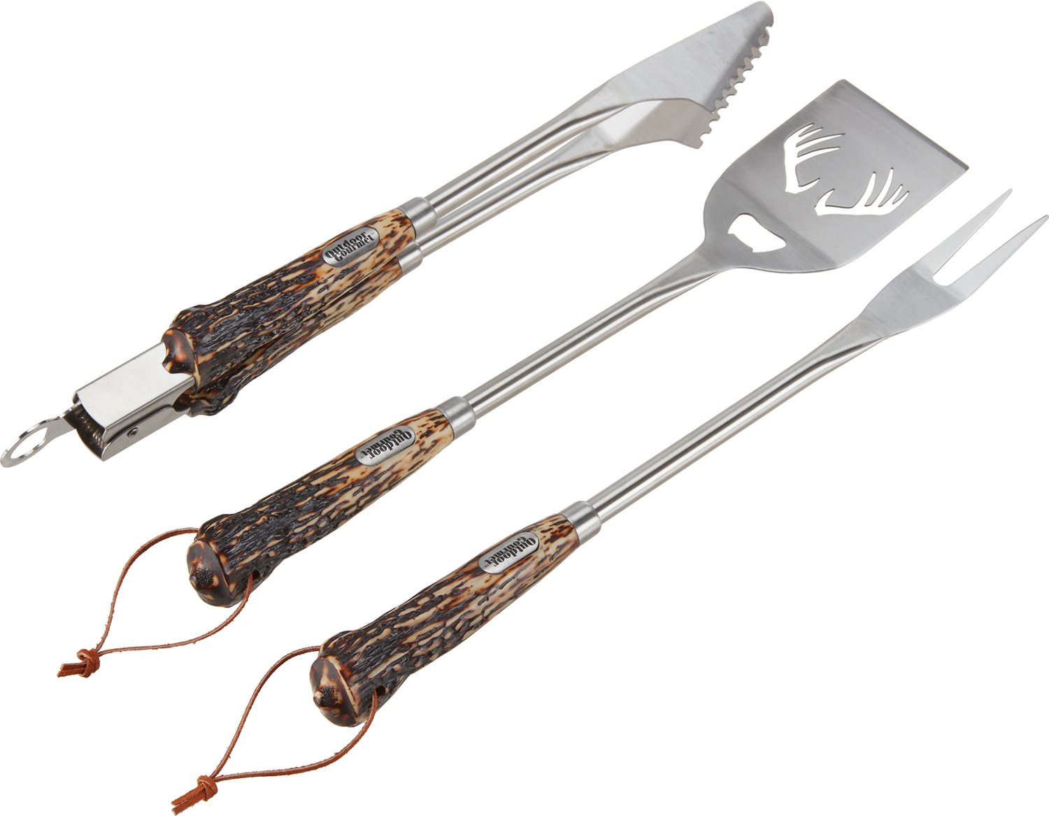 Antler Handle Grilling Set for BBQ Outdoors Style 3 Piece Cooking Set for  BBQ and Grill