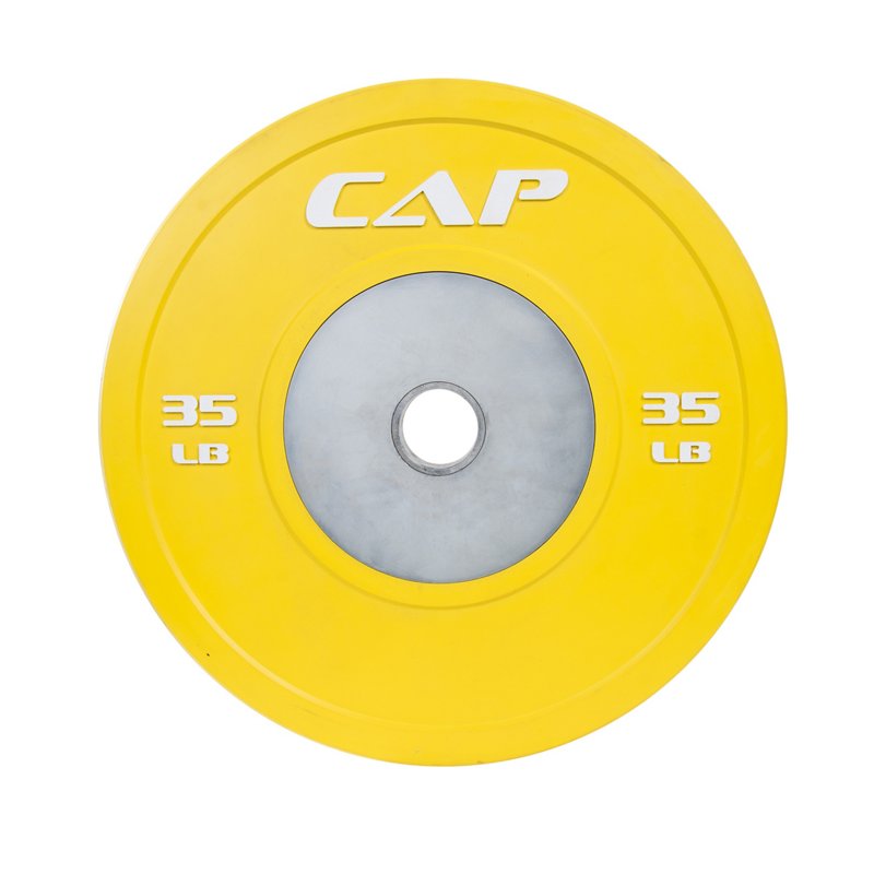 CAP Barbell Olympic Rubber Competition Bumper Plates with Steel Inserts Yellow, 35 Lbs - Free Weights/Bulk at Academy Sports