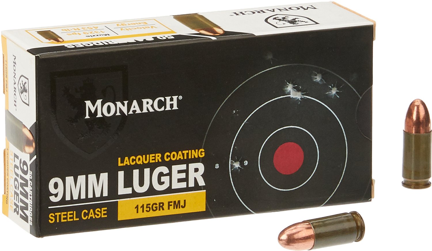 Monarch FMJ 9mm Luger 115-Grain Pistol Ammunition - 50 Rounds