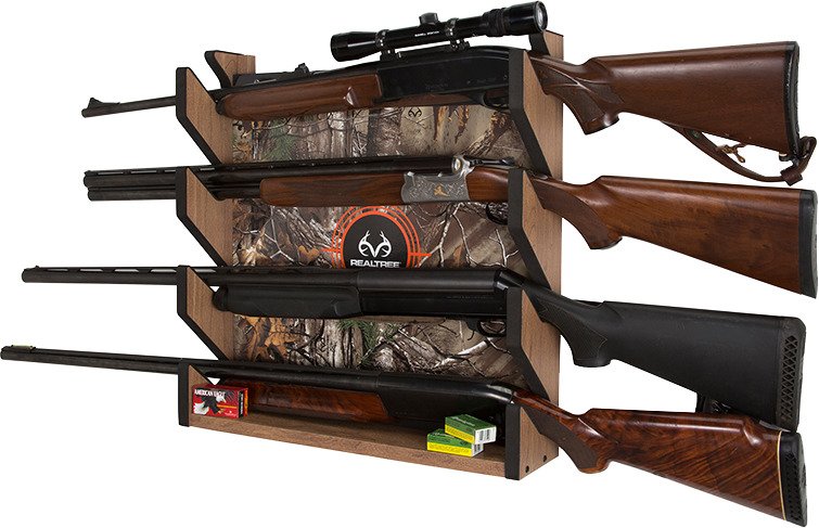 Rush Creek Creations Realtree Camo 4 Gun Wall Rack with Storage Shelf -  705673, Gun Cabinets & Racks at Sportsman's Guide