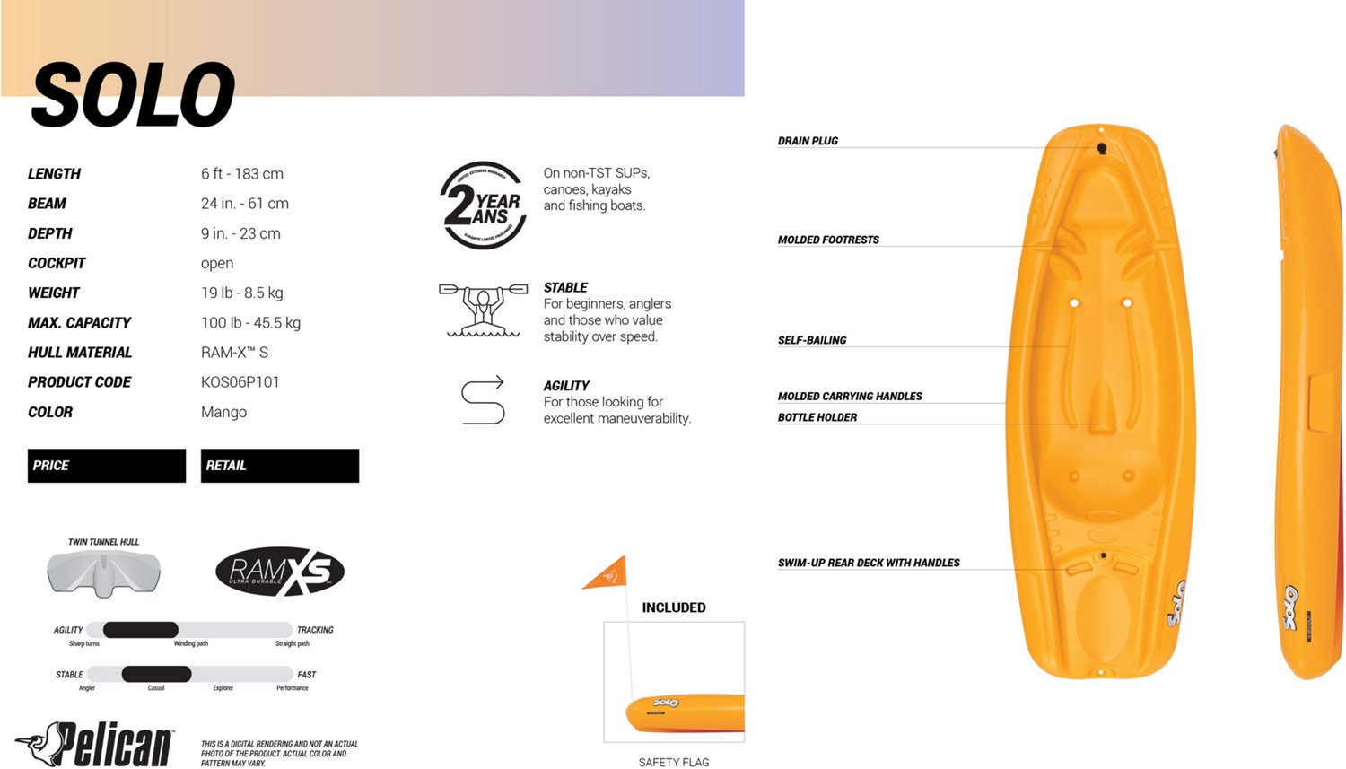 Pelican Solo 6 ft SitonTop Kayak Academy