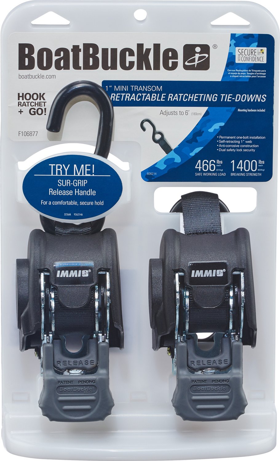 BoatBuckle™ Mini G3 Retractable Ratcheting Tie-Downs 2-Pack