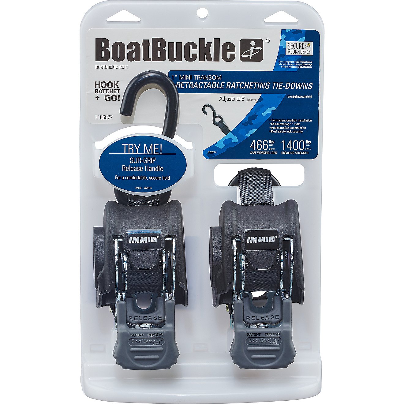 BoatBuckle™ Mini G3 Retractable Ratcheting Tie-Downs 2-Pack                                                                    - view number 3