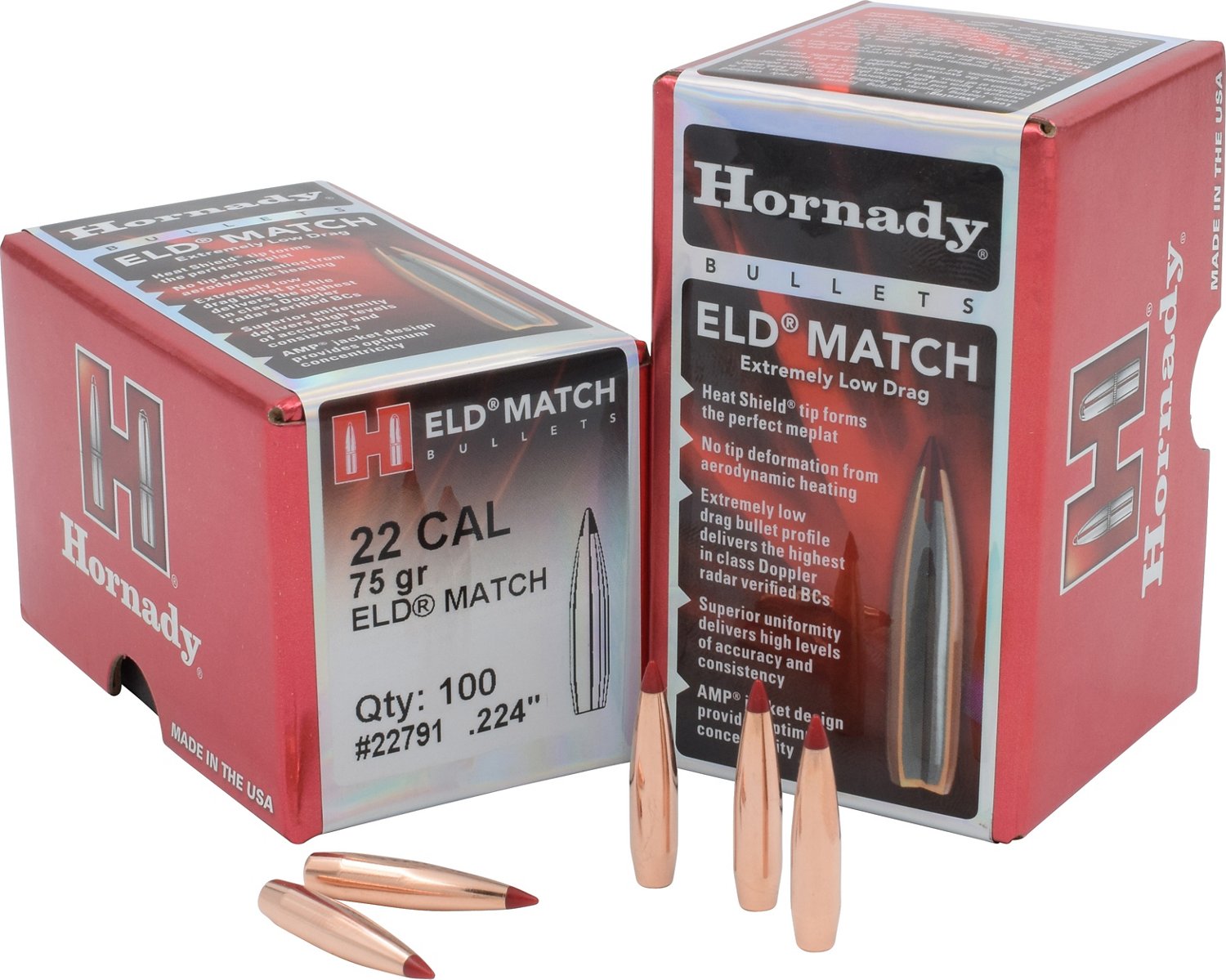 Hornady ELD Match 22 .224 75-Grain Rifle Bullets - 100 rounds