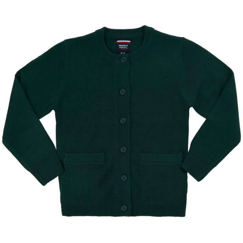 French Toast Girls' Antipill Crew Neck Cardigan Sweater Green, Medium - Uniform Accessories at Academy Sports