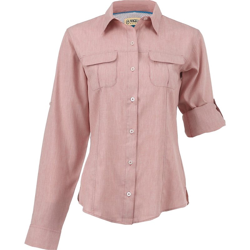 Magellan Outdoors Women's Aransas Pass Long Sleeve Shirt Pink Light, X-Small - Women's Fishing Tops at Academy Sports