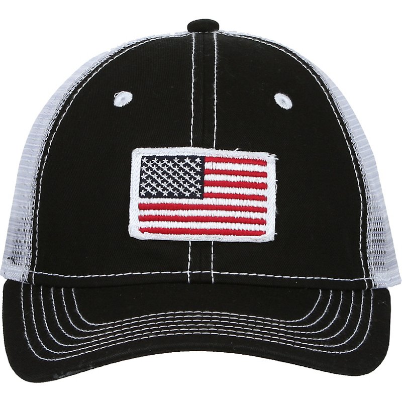 Academy Sports + Outdoors Men's American Flag Trucker Hat Caviar - Men's Hunting/Fishing Headwear