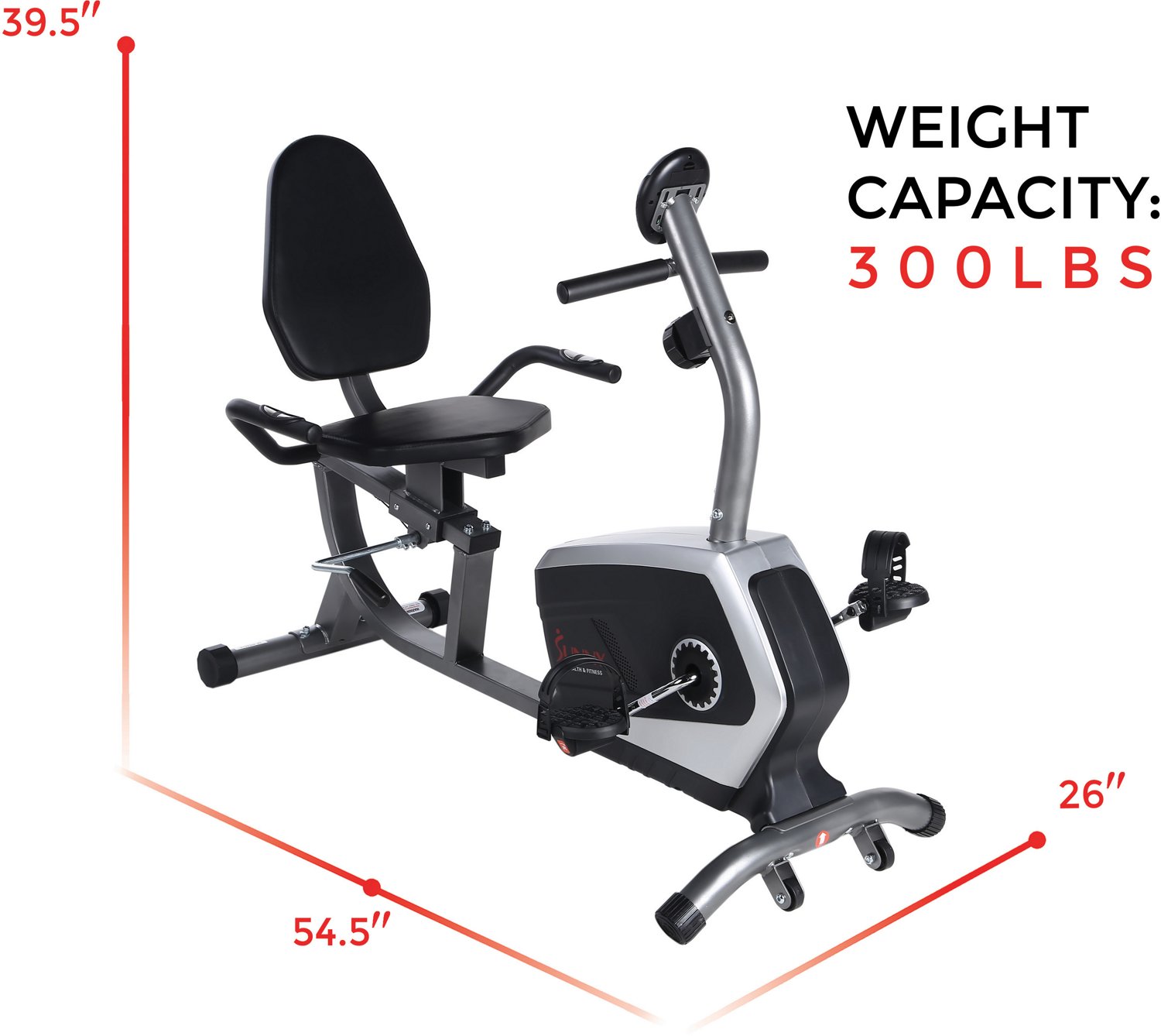 Sunny Health & Fitness Easy Adjustable Seat Recumbent Bike Academy