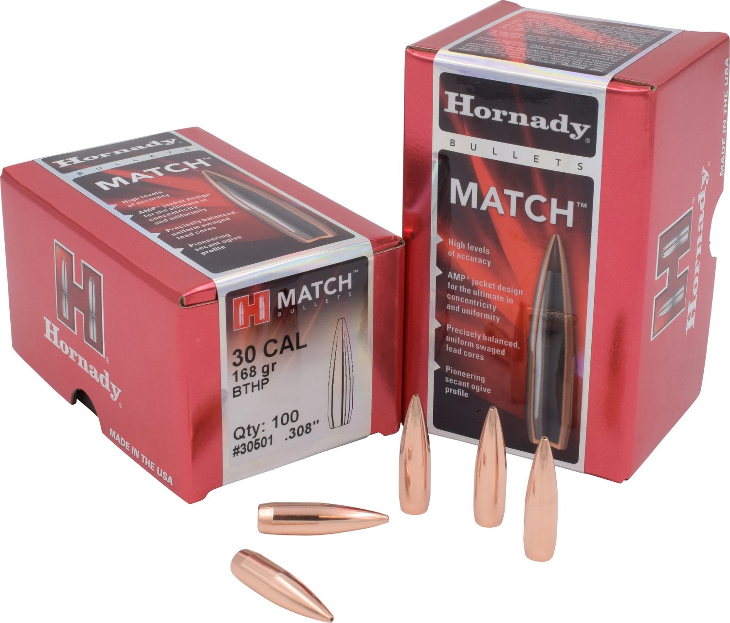 Hornady BTHP .30 Caliber 168Grain Bullets Academy