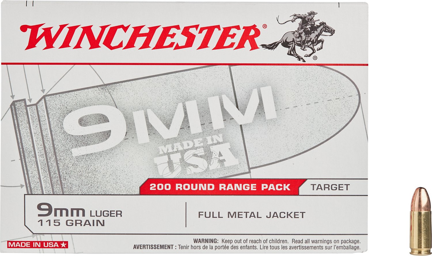 Winchester 9mm 115-Grain FMJ Centerfire Pistol Ammunition - 200 Rounds                                                           - view number 2