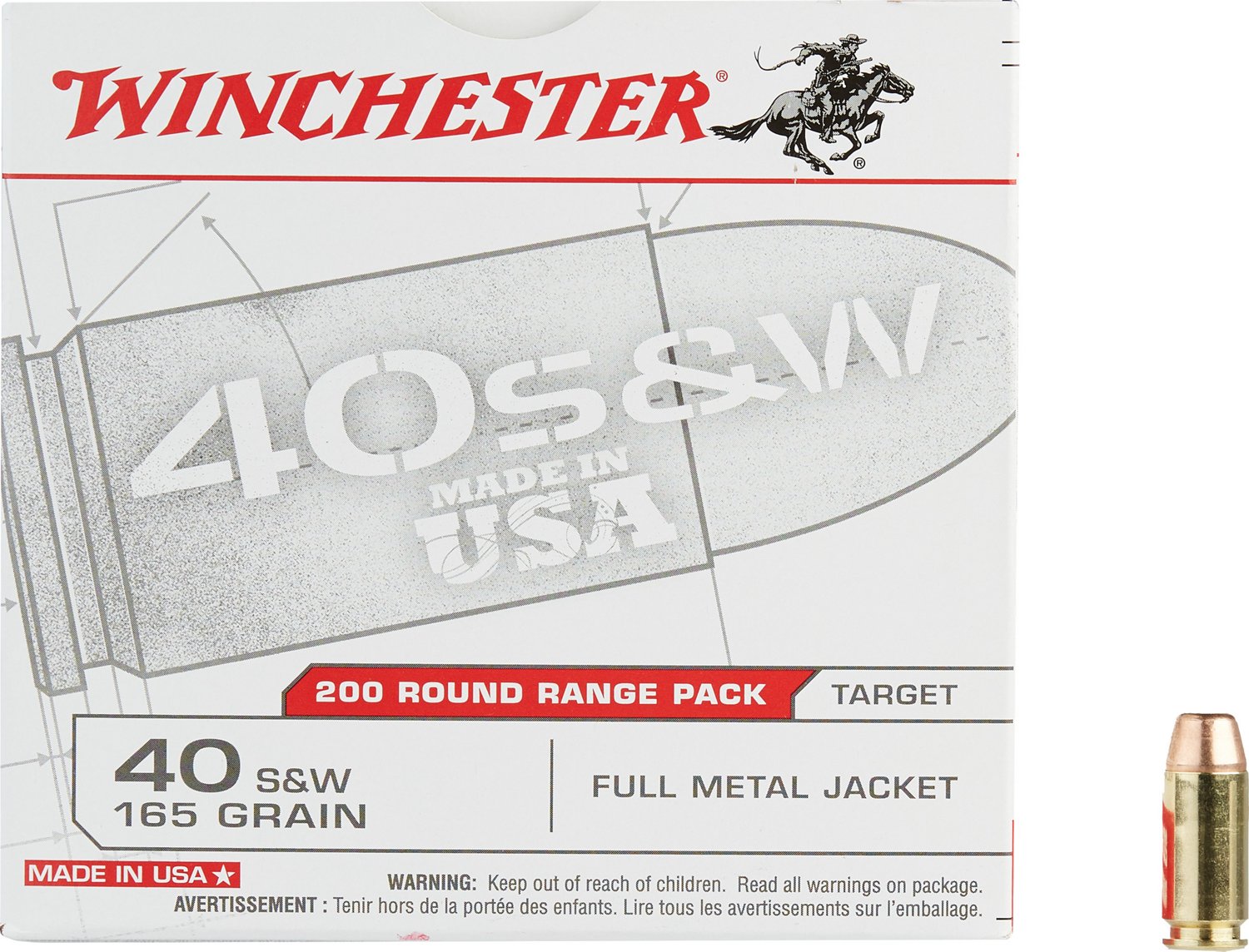 Winchester .40 S&W 165-Grain FMJ Centerfire Pistol Ammunition - 200 Rounds - view number 2