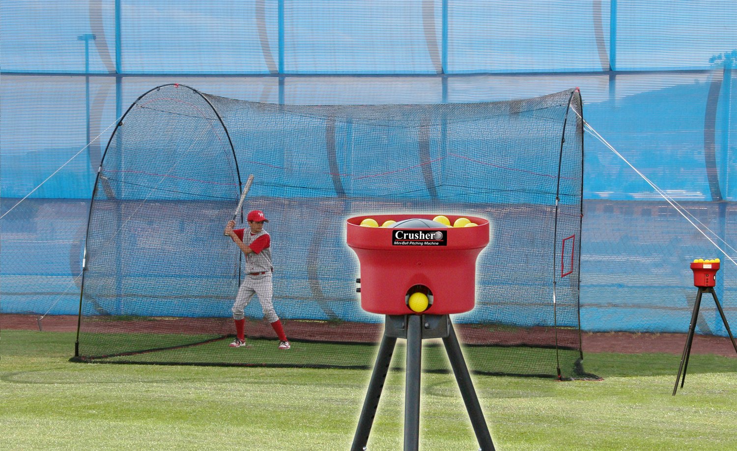Heater Sports Crusher Mini LiteBall Pitching Machine and 12 ft Home