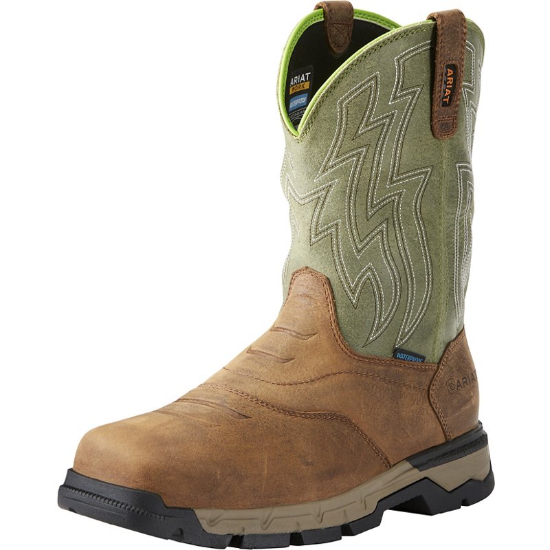 Men's Rebar Flex Western Waterproof Composite Toe Work Boots in Rye Brown Full-Grain Leather, Size: M 7.5/ W 9 EE / Wide by Ariat